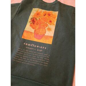 Mighty Fine Long Sleeve Green Medium Sweatshirt Van Gogh Sunflowers Art